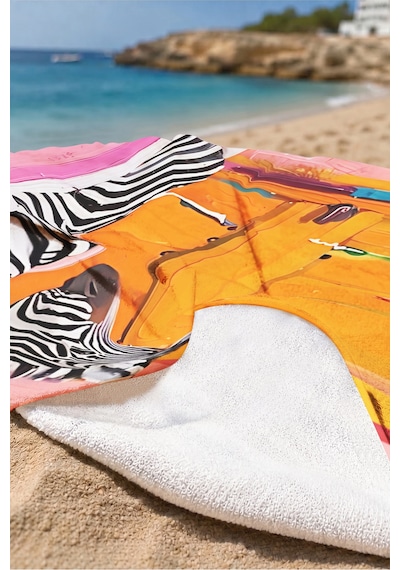 Zebra Temalı Tropikal Plaj Havlusu - Modern Safari Pembe Turuncu Hızlı Kuruyan Mikrofiber Havlu Çiy Armut