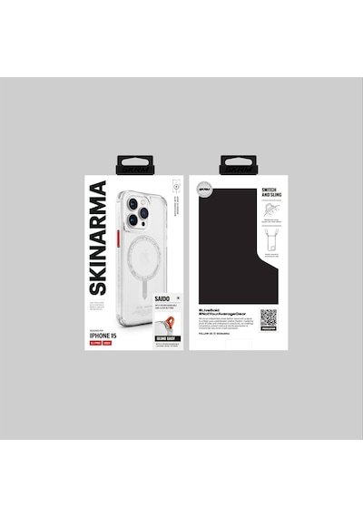 Apple Uyumlu iPhone 15 Pro Max Kılıf Skinarma Şeffaf Airbag Tasarım Magsafe Şarj Özellik Saido Kapak Siyah