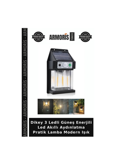 Dikey 3 Ledli Güneş Enerjili Led Akıllı Aydınlatma Pratik Lamba Modern Işık Çok Renkli