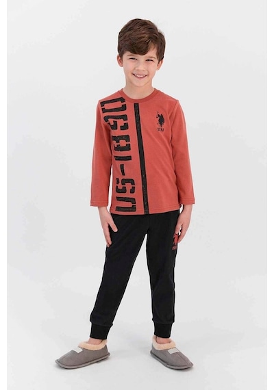 U.S. Polo Assn. %100 Pamuk 926 Uzun Kollu Erkek Çocuk Pijama Takımı Kiremit
