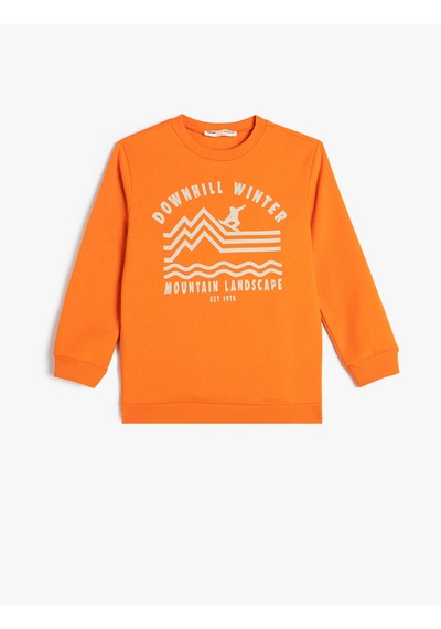 Koton Kaykay Baskılı Uzun Kollu Sweatshirt Turuncu 5wkb10263tk Turuncu