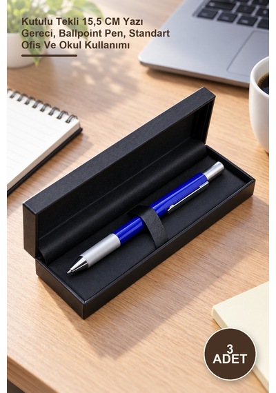 3 Adet Tükenmez Kalem Kutulu Tekli 15,5 Cm Yazı Gereci, Ballpoint Pen, Standart Ofis Ve Okul Kullanımı 1