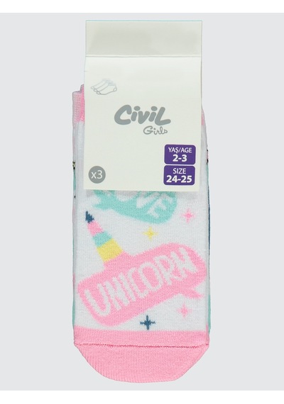 Civil Girls Kız Çocuk 3'lü Patik Çorap 2-12 Yaş Pembe Pembe