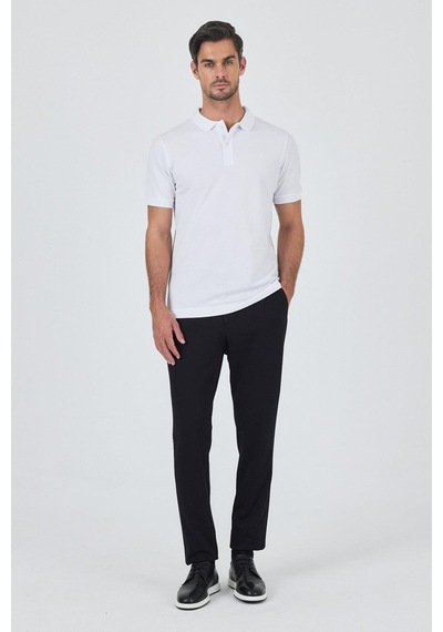 Beyaz Polo Yaka Kısa Kol Cepsiz Slim Fit Classic Pamuklu Tişört 1011250177 Beyaz