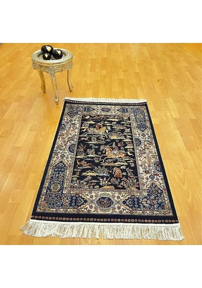 Şehname Motifli 80 X 120 Cm İpek Halı Siyah