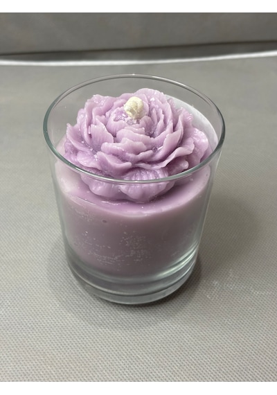 Lavanta Kokulu Soya Wax Mum - Şakayık Detaylı Dekoratif Açık Mor
