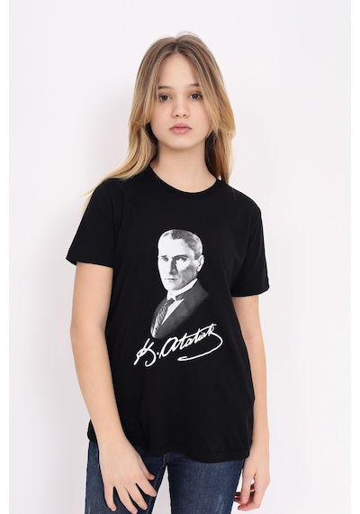 Toontoy Kids Toontoy Unisex Çocuk Atatürk Baskılı Tişört Siyah