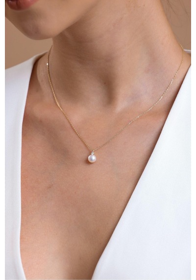 8,5 Mm Doğal İnci 2,28 Karat Pırlantalı Küpe Kolye İkili Set 50 Cm / Rose Gümüş