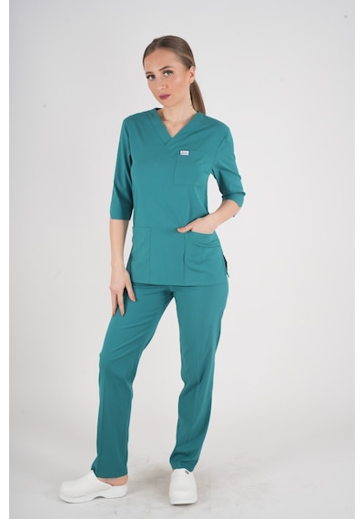 Unisex Ameliyat Yeşili Violet Model Scrubs Takım Doktor Hemşire Üniforması Ameliyat Yeşili