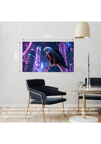 Kartal Fütüristik Bir Şehirde 05 Çerçevesiz 50x30 Cm Pvc Tablo