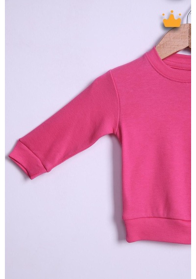 Babyhola Kız Erkek Bebek Takım Pamuk Düğmeli Sweat Düğmeli Alt Üst Takım 236312 Fuşya