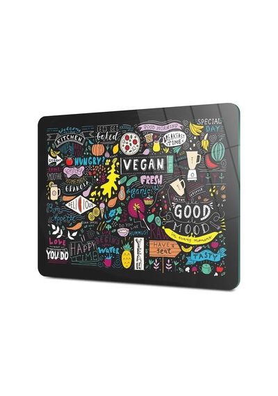 Cam Kesme Tahtası Ve Sunumluk Karışık Yazı Desenli 30x40 Cm Çok Renkli