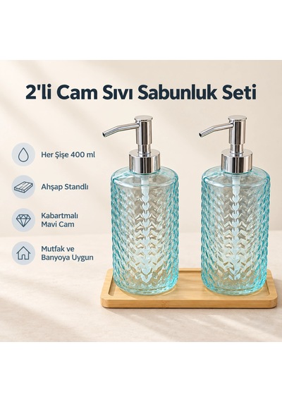 2'li Cam Sıvı Sabunluk Seti - 400 Ml Çok Renkli