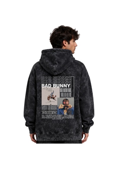 Sevbano Bad Bunny Rapper Şarkıcı Baskılı Unisex Oversize Yıkamalı Premium Siyah