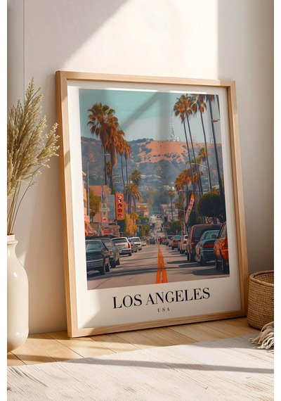 Los Angeles Usa Vintage Seyahat Posteri Çerçeveli Tablo - Premium Hollywood Hills Elit Duvar Dekoru Kayın Los Angeles Usa Vintage Seyahat Posteri Çerçeveli Tablo - Premium Hollywood Hills Elit Duvar Dekoru Kayın