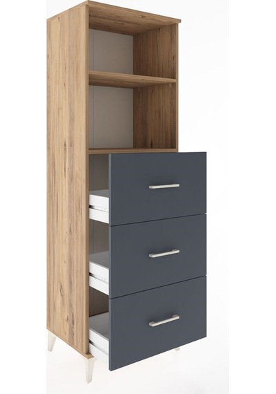 Hyperion Dolap 2 Raflı 3 Çekmeceli 60x44x182 Çam-antrasit Atlas Çam