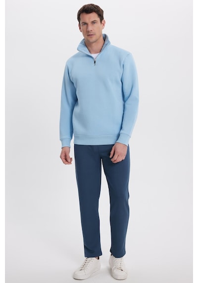 Tudors Unisex Relax Fit Rahat Kesim Pamuklu İçi Polarlı Yarım Fermuarlı Mavi Dik Yaka Sweatshirt-31447 Tudors Unisex Relax Fit Rahat Kesim Pamuklu İçi Polarlı Yarım Fermuarlı Mavi Dik Yaka Sweatshirt-31447