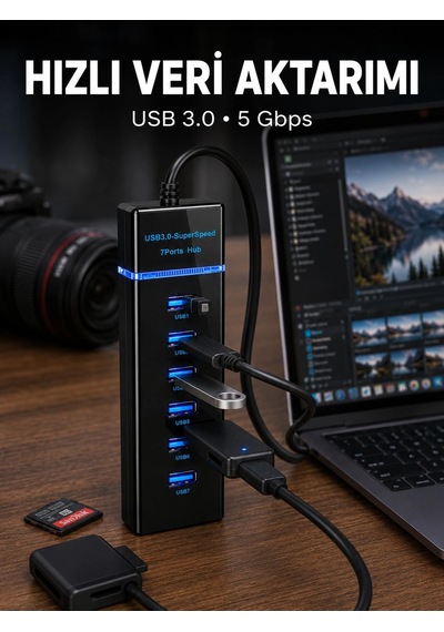 Mey İthalat Usb 3.0 Çoklayıcı 7 Port Yüksek Hızlı Veri Aktarım Diğer