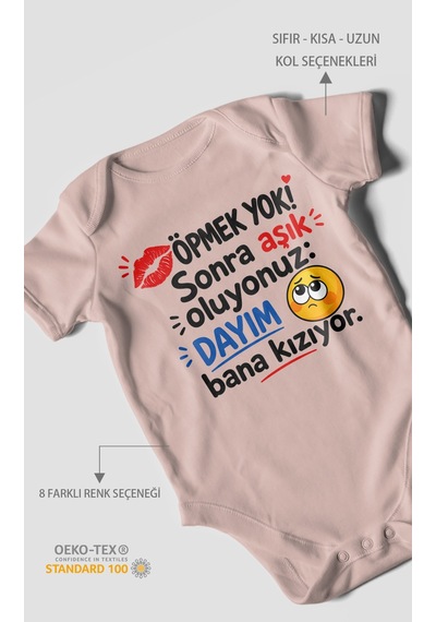 Morivokids Dayıya Özel Kısa Kollu Bebek Body %100 Pamuk Zbn169-kk Pastel Pembe