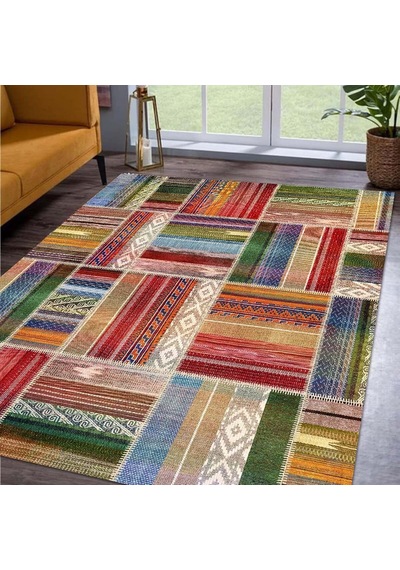 Latte Dizayn Bitsy Desenli Kadife Pamuk Tabanlı Yıkanabilen Kaydırmaz Antibakteriyel Salon Halısı 160x230 Diğer