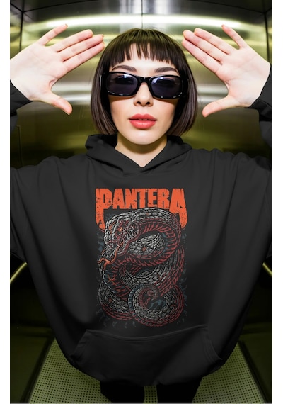 Sevbano Pantera Rock Metal Müzik Grubu Ön Baskılı Unisex Oversize Premium Siyah