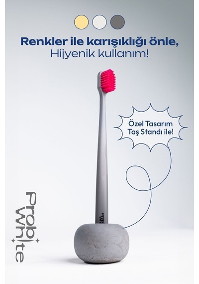 Probiwhite Himalaya Tuzlu Doğal Vegan Diş Fırçası El Yapımı Stant Hediye