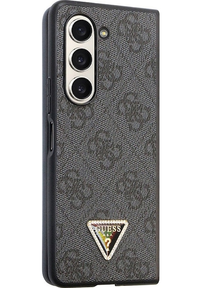 Galaxy Z Fold 5 Uyumlu Kılıf Guess Lisanslı Pu Deri Taşlı Üçgen Logo 4g Desenli Strass Siyah