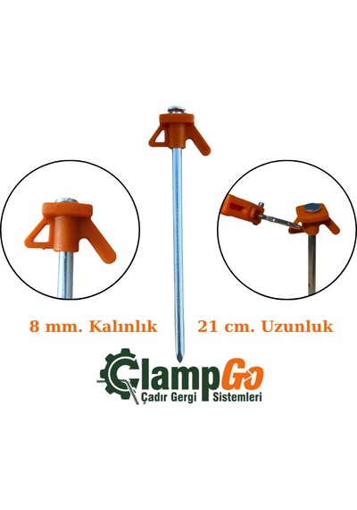 Clampgo Sert Zemin Çadır-tente-tarp Kazığı 8 Mm Kalınlığında 21 Cm Uzunluğunda 2 Adet Turuncu