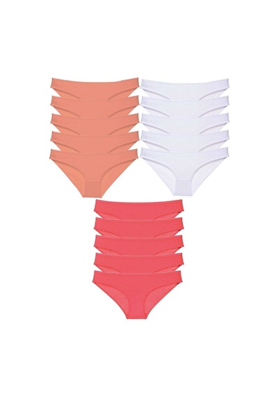 Royaleks 15 adet Süper Eko Set Likralı Kadın Slip Külot Pudra Beyaz Fuşya RYL-EKO15028 Çok Renkli