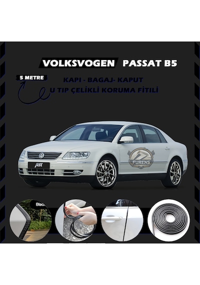 Volksvogen Passat B5 Oto Araç Kapı Koruma Fitili 5metre Parlak Siyah Renk