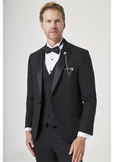 İmza Siyah 6 Drop Slim Fit Esnek Yelekli Damatlık 1001260301