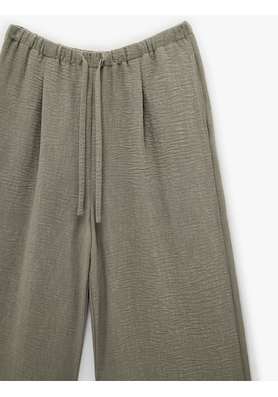 Koton Beli Bağcıklı Geniş Paça Pantolon Haki 6sak40081pw