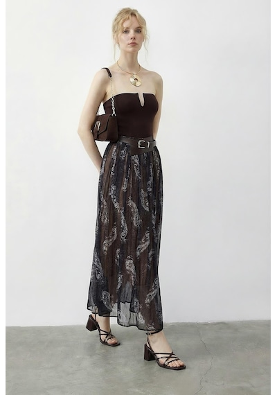 Shade Kadın Şal Desenli Beli Lastikli Astarlı Kemerli Uzun Tül Etek 4189 60283994 - Lacivert Shade Kadın Şal Desenli Beli Lastikli Astarlı Kemerli Uzun Tül Etek 4189 60283994 - Lacivert