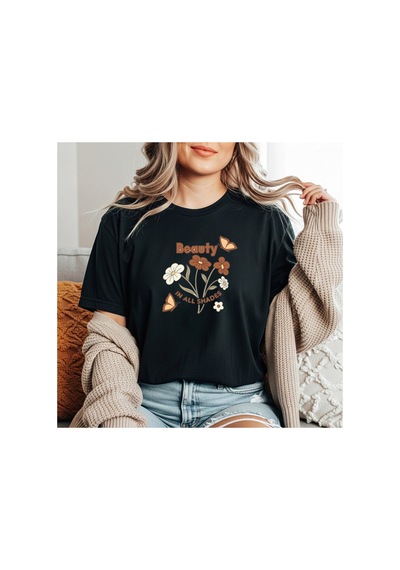 Herkesemoda Beauty Baskı Detaylı Basic T-shirt Siyah