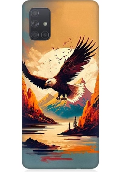 Samsung Galaxy A51 Uyumlu Uçan Siyah Beyaz Kartal Desenli Silikon Kılıf