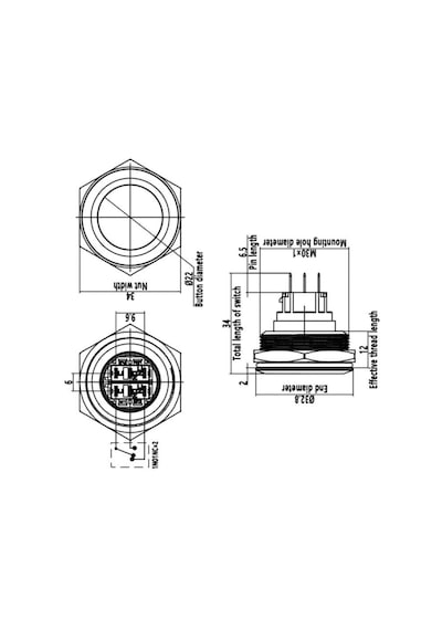 Motorobit 30B-G1 30Mm Çıkık Yaylı Metal Buton