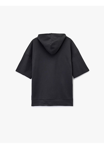 Koton Kısa Kollu Kapşonlu Pamuklu Oversize Spor Sweatshirt Antrasit 6wam70039nk Antrasit