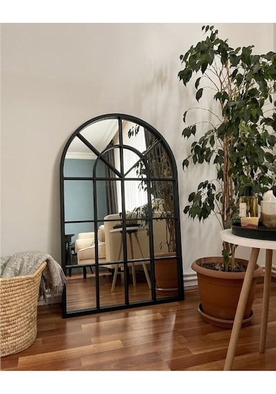Pencere Model Ayna Duvar Aynası Salon Aynası Dressuar Aynası 103cm X 70 Cm Siyah