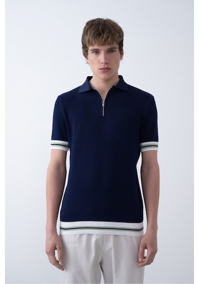 Baselco Triko Polo Yakalı T-shirt - Premium Ribana Detaylı Lacivert