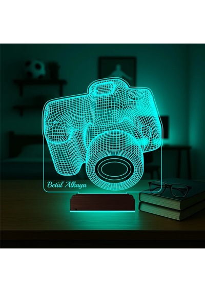Luvivia Fotoğraf Makinesi Fotoğrafçı Blogger Hediye Kişiye Özel 3d Lamba - Masa Gece Lambası Şeffaf