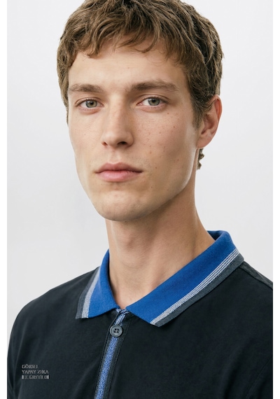 AC&Co / Altınyıldız Classics Erkek Sıyah Saks Regular Fit Geniş Kesim Polo Yaka %100 Pamuk Tişört