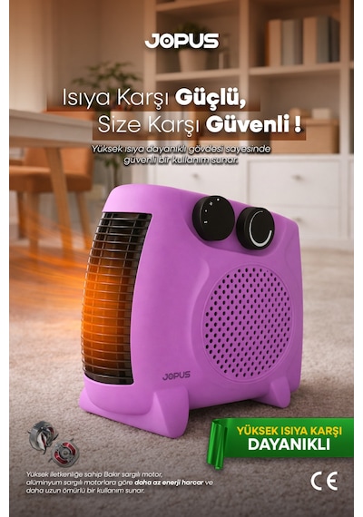 Jopus 2000W Elektrikli Fanlı Isıtıcı, Termostatlı, Sıcak-Soğuk Hızlı Isıtma, 25 m² Alan Kapasitesi