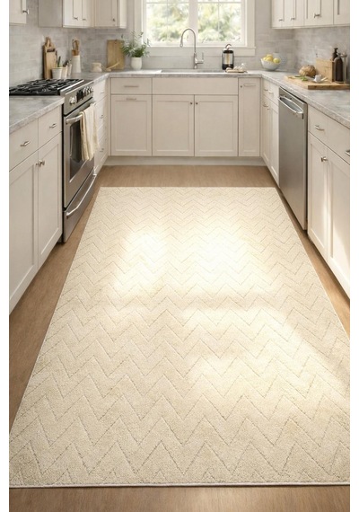 Raschel Carpet Yıkanabilir Leke Tutmaz Moopy Krem Dokuma Mutfak Halısı Kaymaz Taban Halı Mutfak Lp6497a Krem Krem