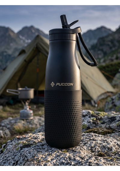 Puccon Siyah 500 Ml Çelik Okul Matarası - Silikon Gövdeli Nokta Çelik Termos - 50026