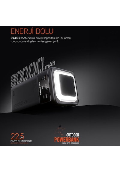 Powerway Pd80 80.000mah 22.5w Pd & Qc 3.0 Hızlı Şarj Destekli Dijital Göstergeli Powerbank