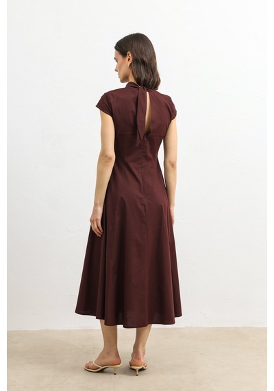 Antioch Poplin Kadın Midi Elbise Bordo