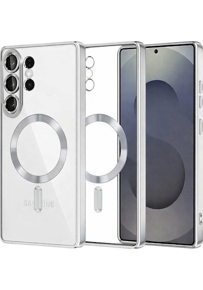 Samsung Galaxy S26 Ultra Uyumlu Kılıf Kamera Lens Koruyuculu Magsafe Özellikli Telefon Kılıfı Kapak Gümüş