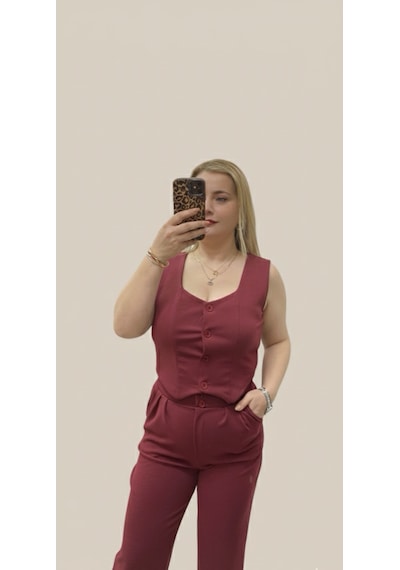 Krep Kısa Yelek Bordo