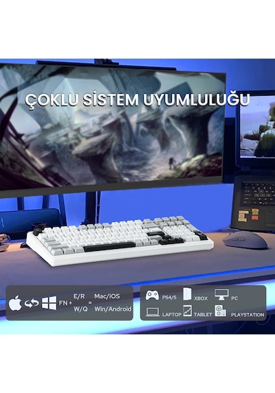 Aula F99 3 Modlu Rgb Hot Swap Mekanik Reaper Switch Kablosuz Makrolu Klavye Gri