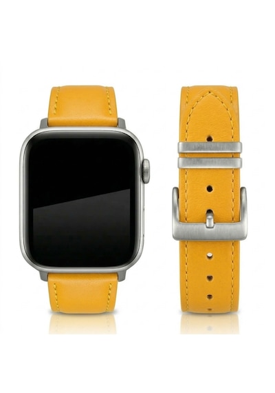 Goldoni Apple Watch Uyumlu Sarı İnce Gerçek Deri Kordon El Yapımı